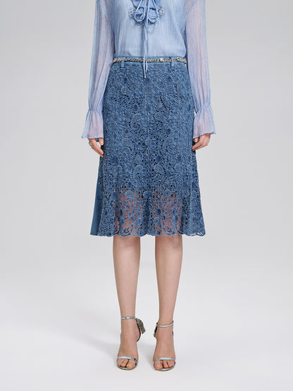 Paisley Embroidered Lace Cutout Mermaid Skirt