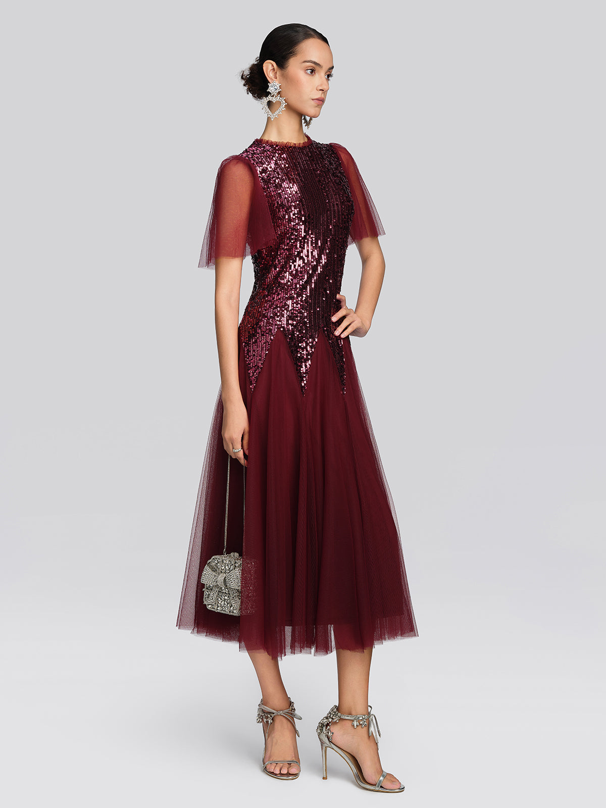Sequin Mesh Layered A-Line Dress