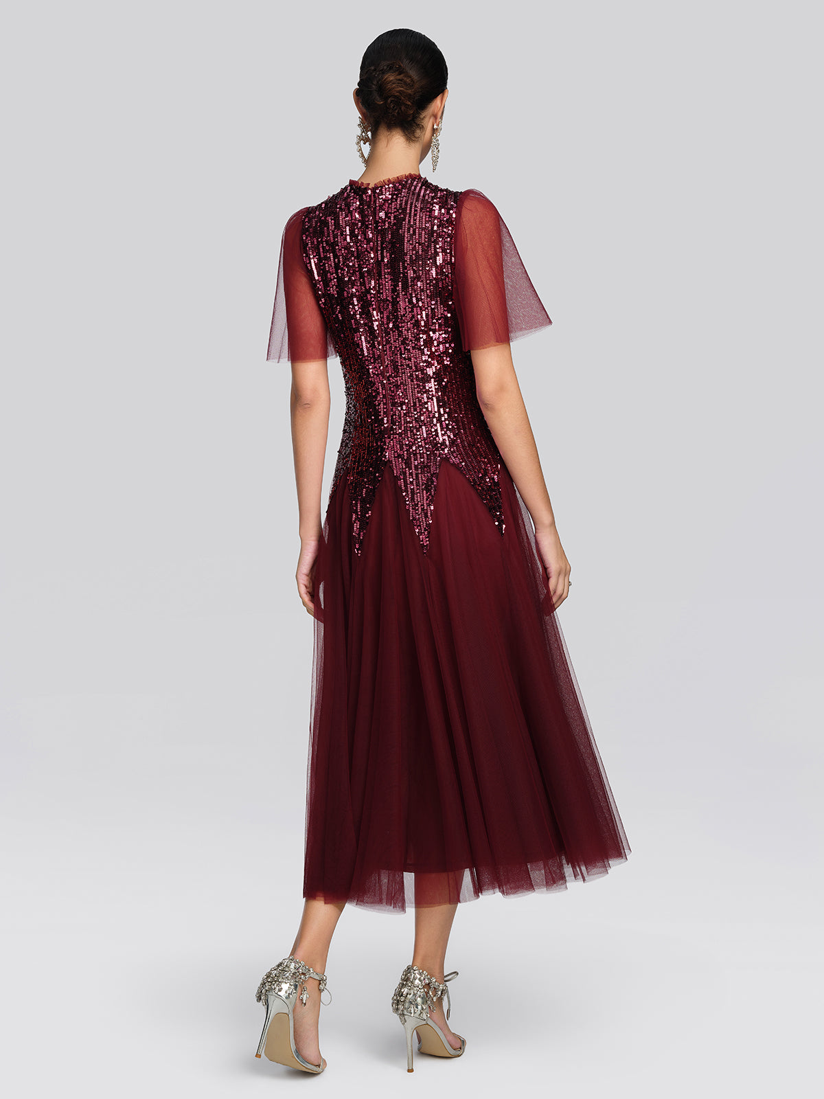 Sequin Mesh Layered A-Line Dress