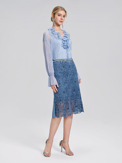 Paisley Embroidered Lace Cutout Mermaid Skirt