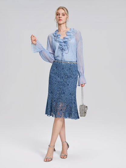 Paisley Embroidered Lace Cutout Mermaid Skirt