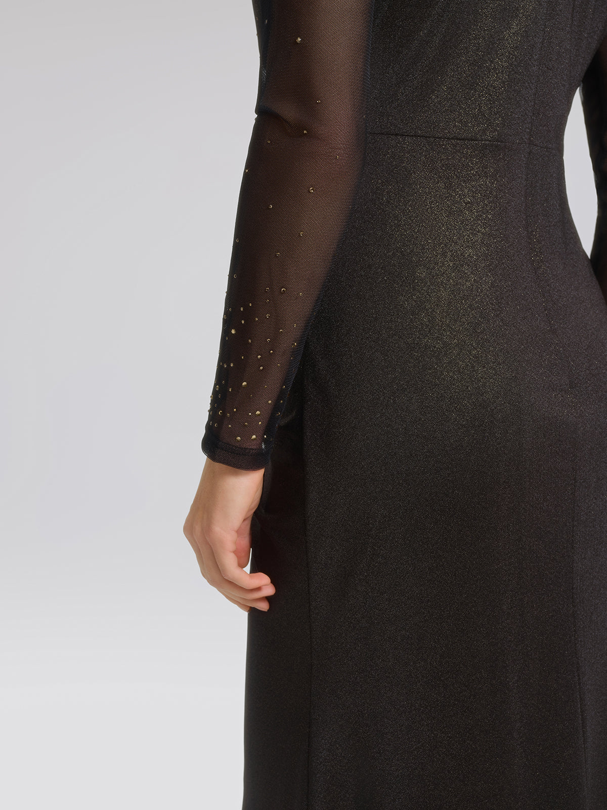 Hand-Set Gradient Rhinestone Pleated V-Neck Dress