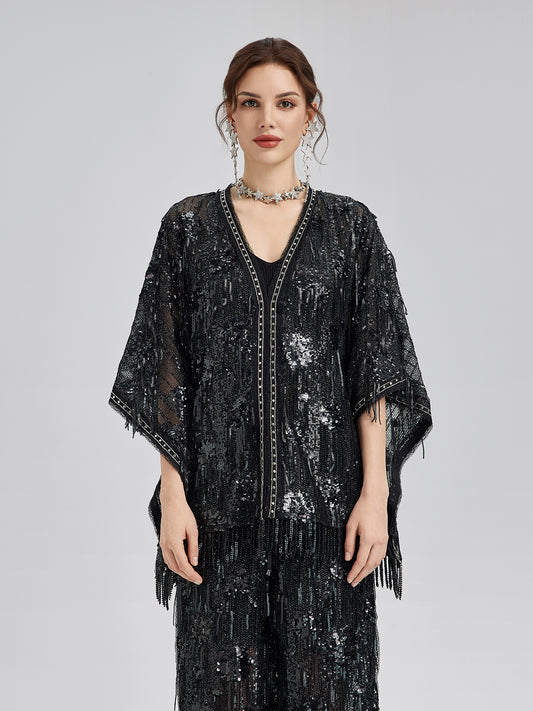 Custom Sequin Fringe Rock Cape
