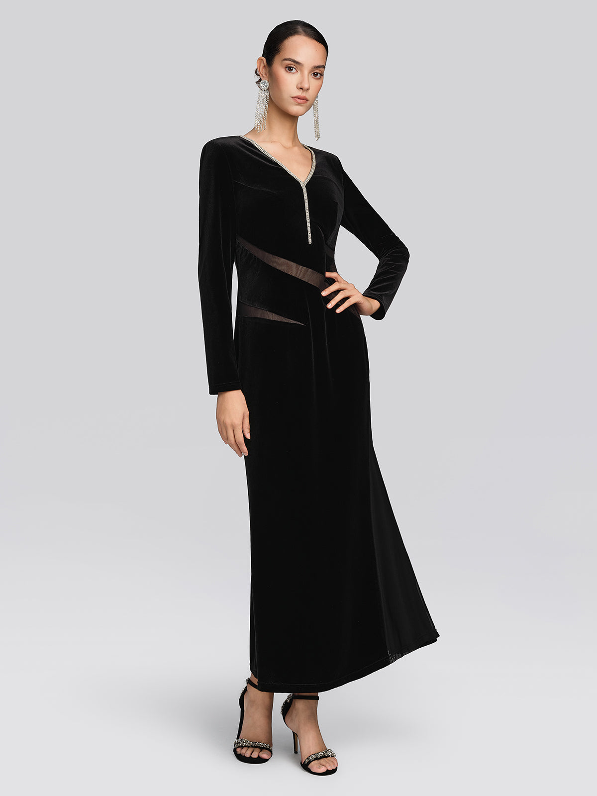 Stretch Velvet Crystal Mesh Mermaid Dress