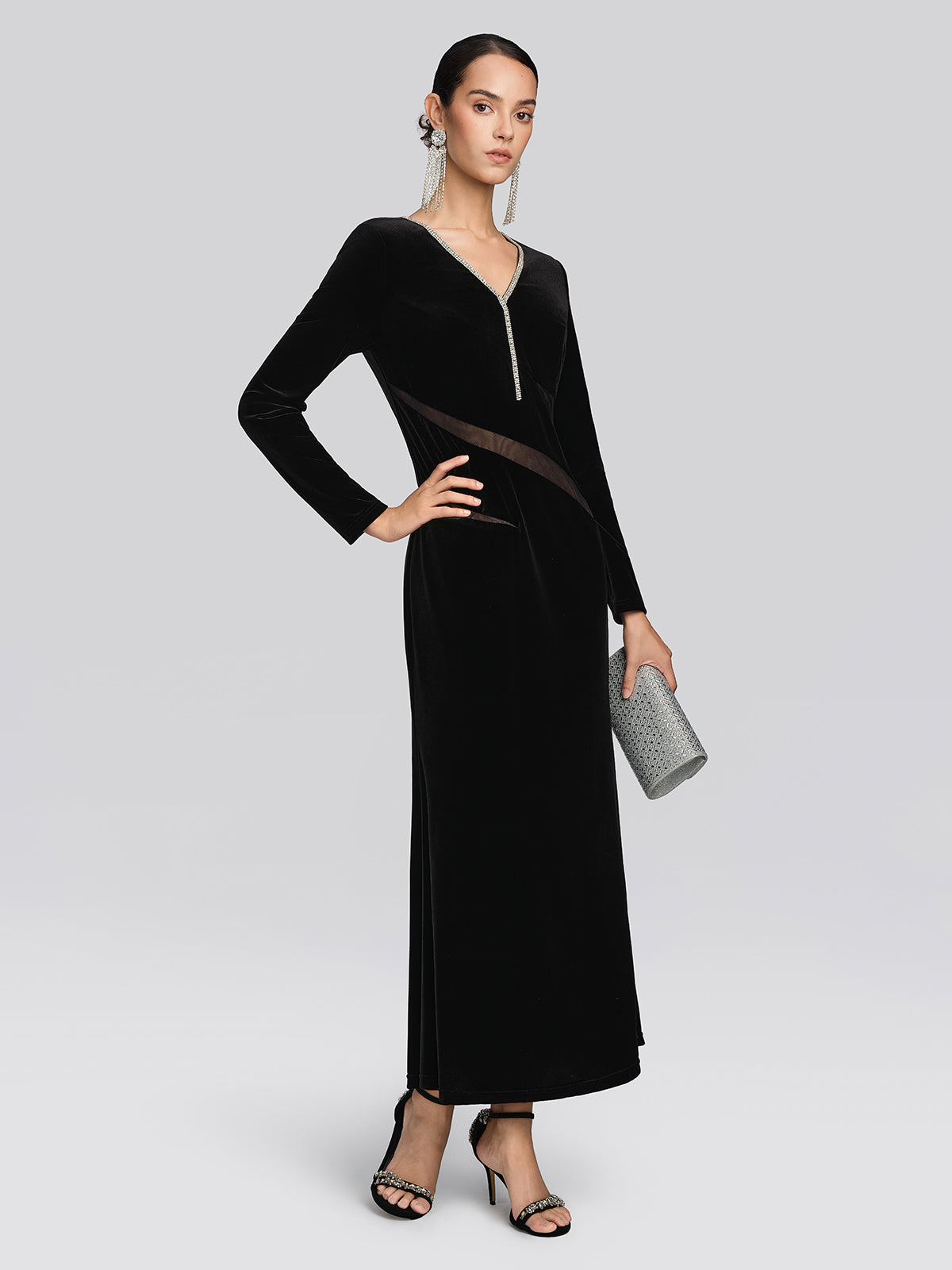 Stretch Velvet Crystal Mesh Mermaid Dress