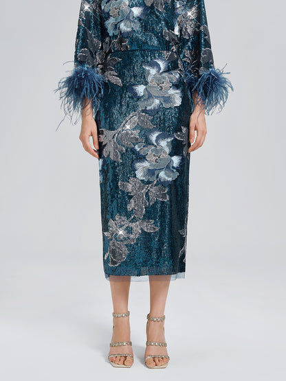 Sequin Embroidered Floral Skirt