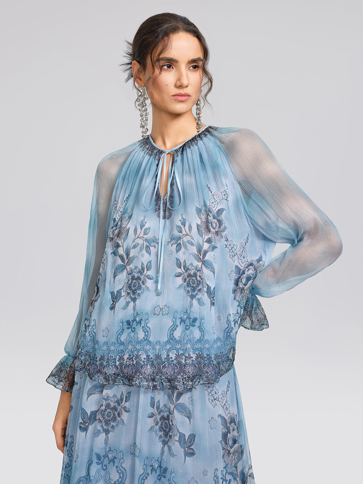 Silk Vintage Floral Print Blouse