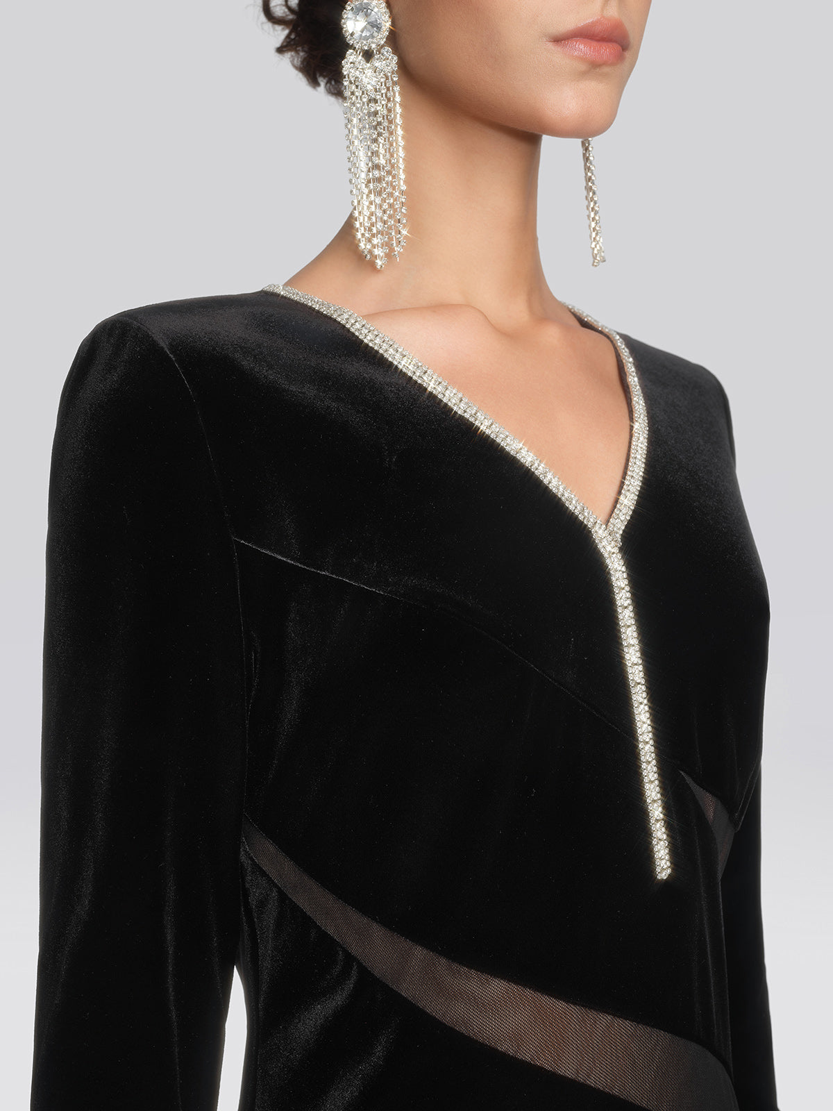 Stretch Velvet Crystal Mesh Mermaid Dress