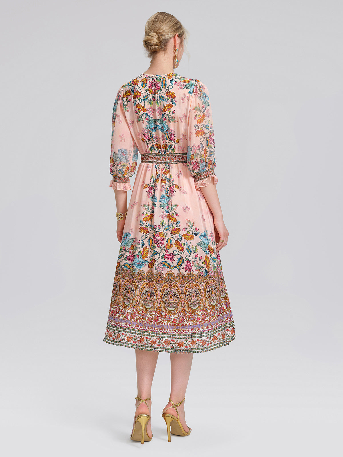 Silk Paisley Print V-Neck Dress