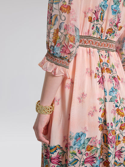 Silk Paisley Print V-Neck Dress