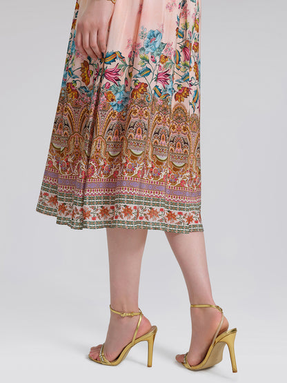 Silk Paisley Print V-Neck Dress