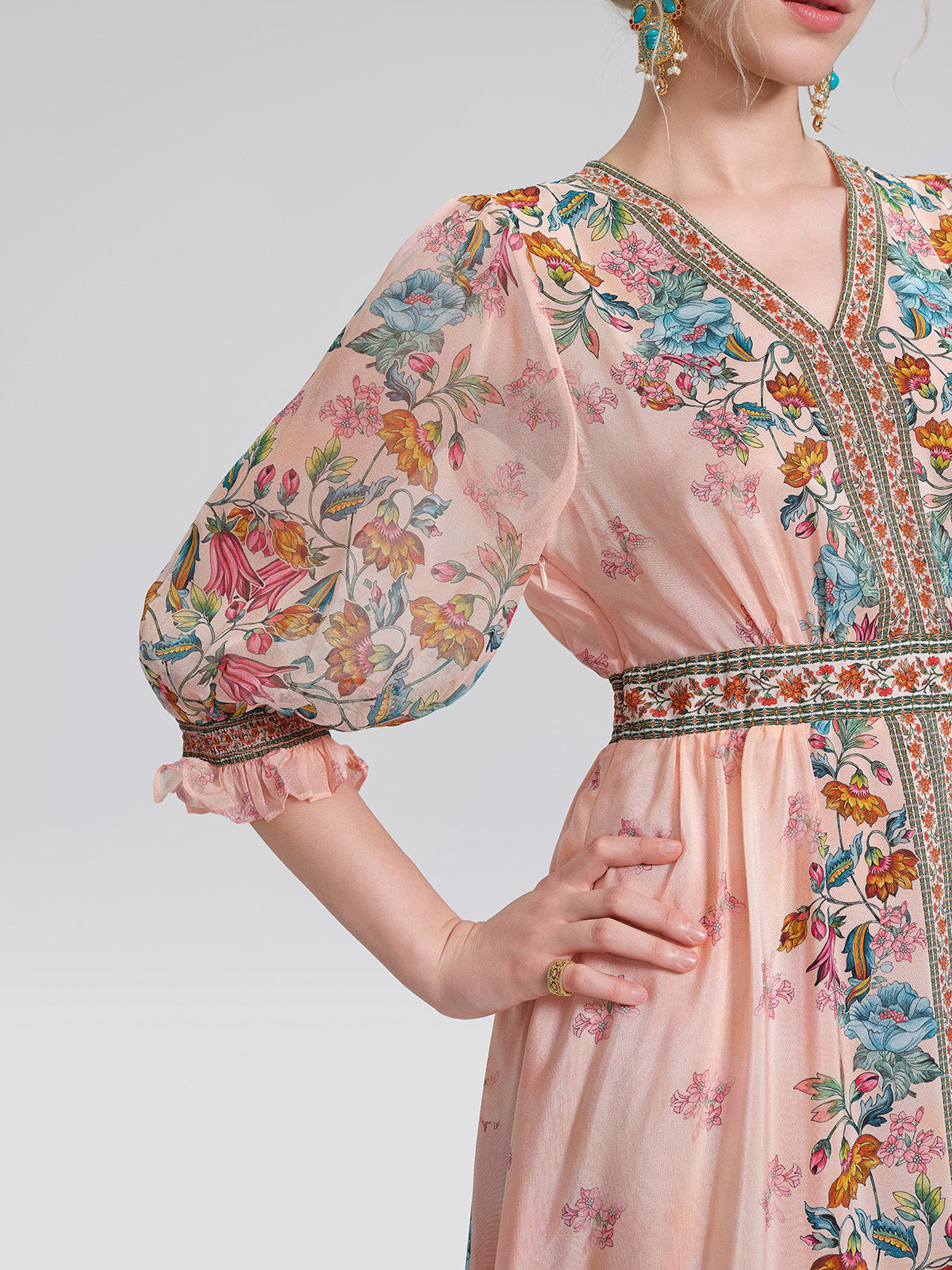 Silk Paisley Print V-Neck Dress