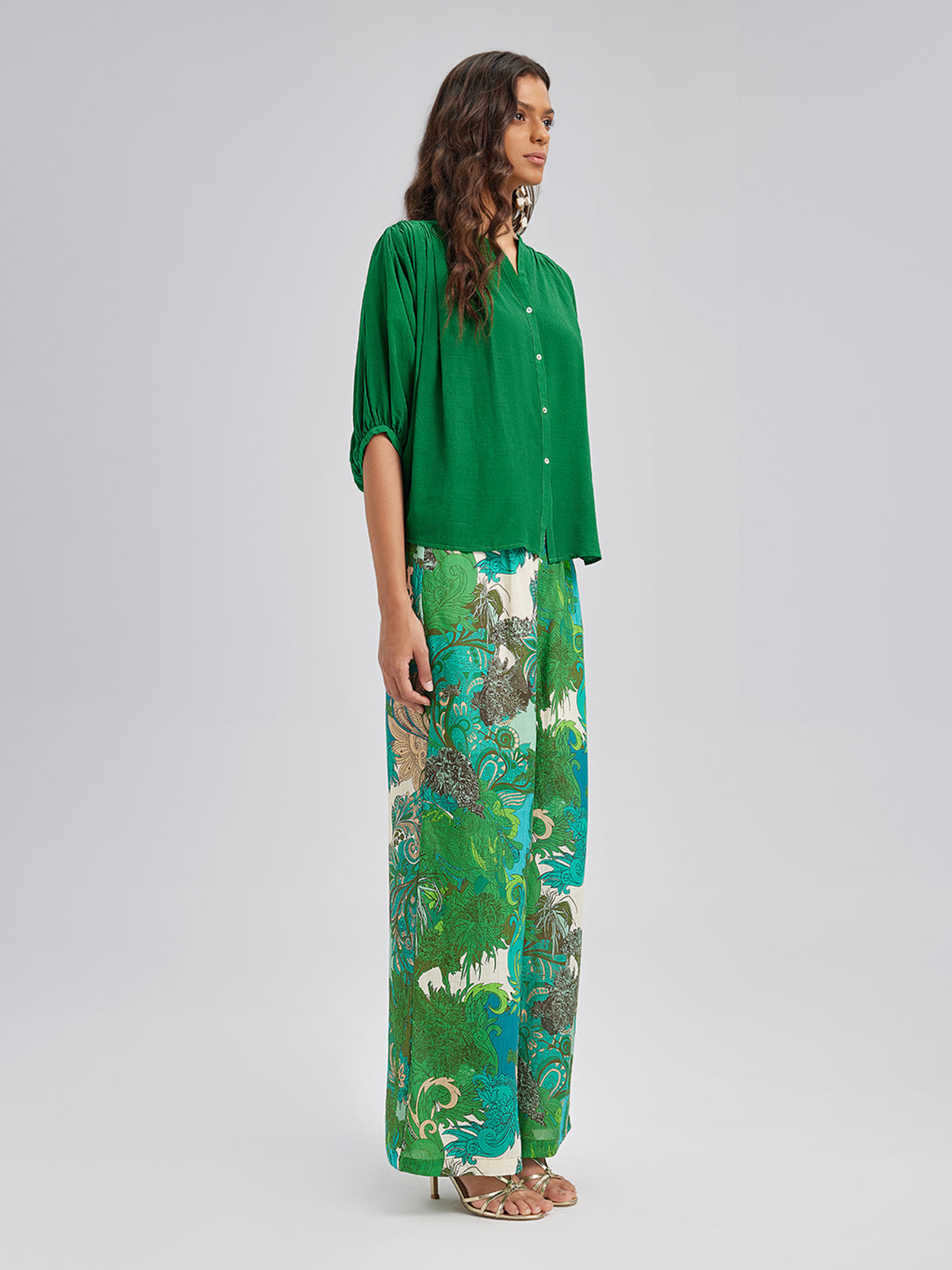 Elastic Waist Floral Printed Ramie Pants