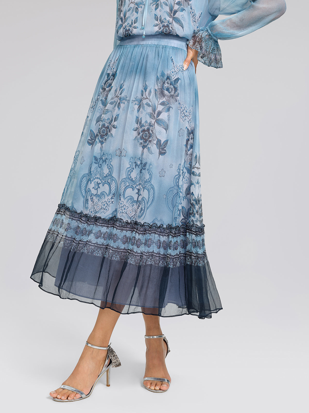 Silk Vintage Floral Print Skirt