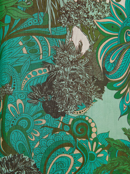 Elastic Waist Floral Printed Ramie Pants