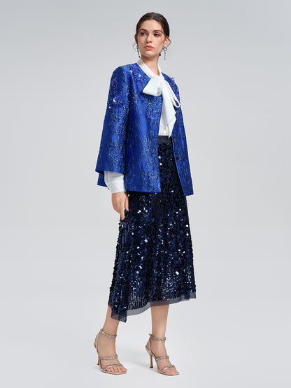 Fish-Scale Sequin Elastic-Waist Skirt