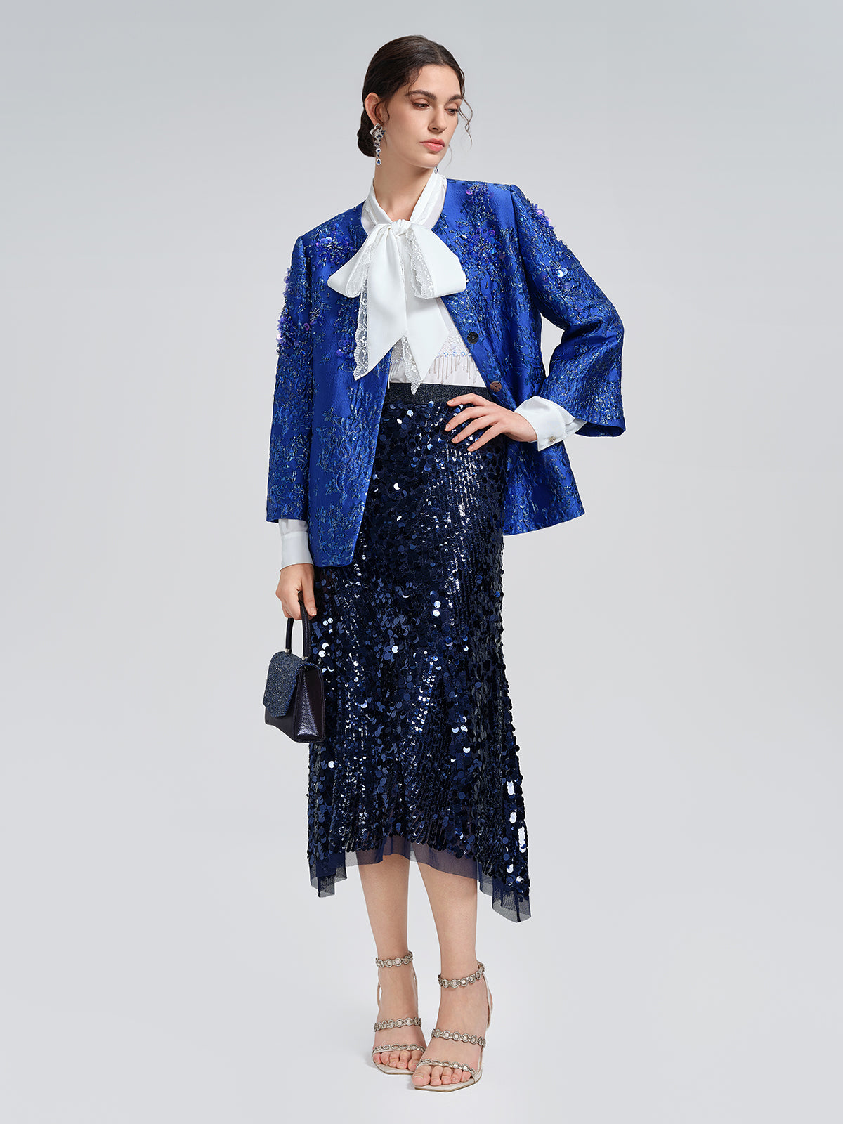 Fish-Scale Sequin Elastic-Waist Skirt