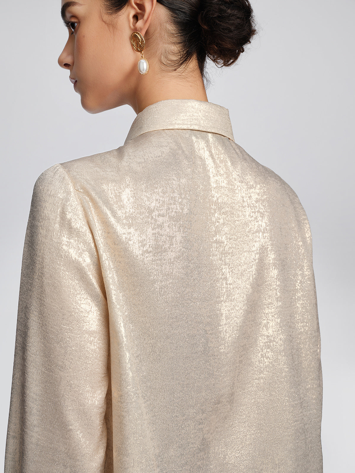 Metallic Sequin Beaded Bow Shirt
