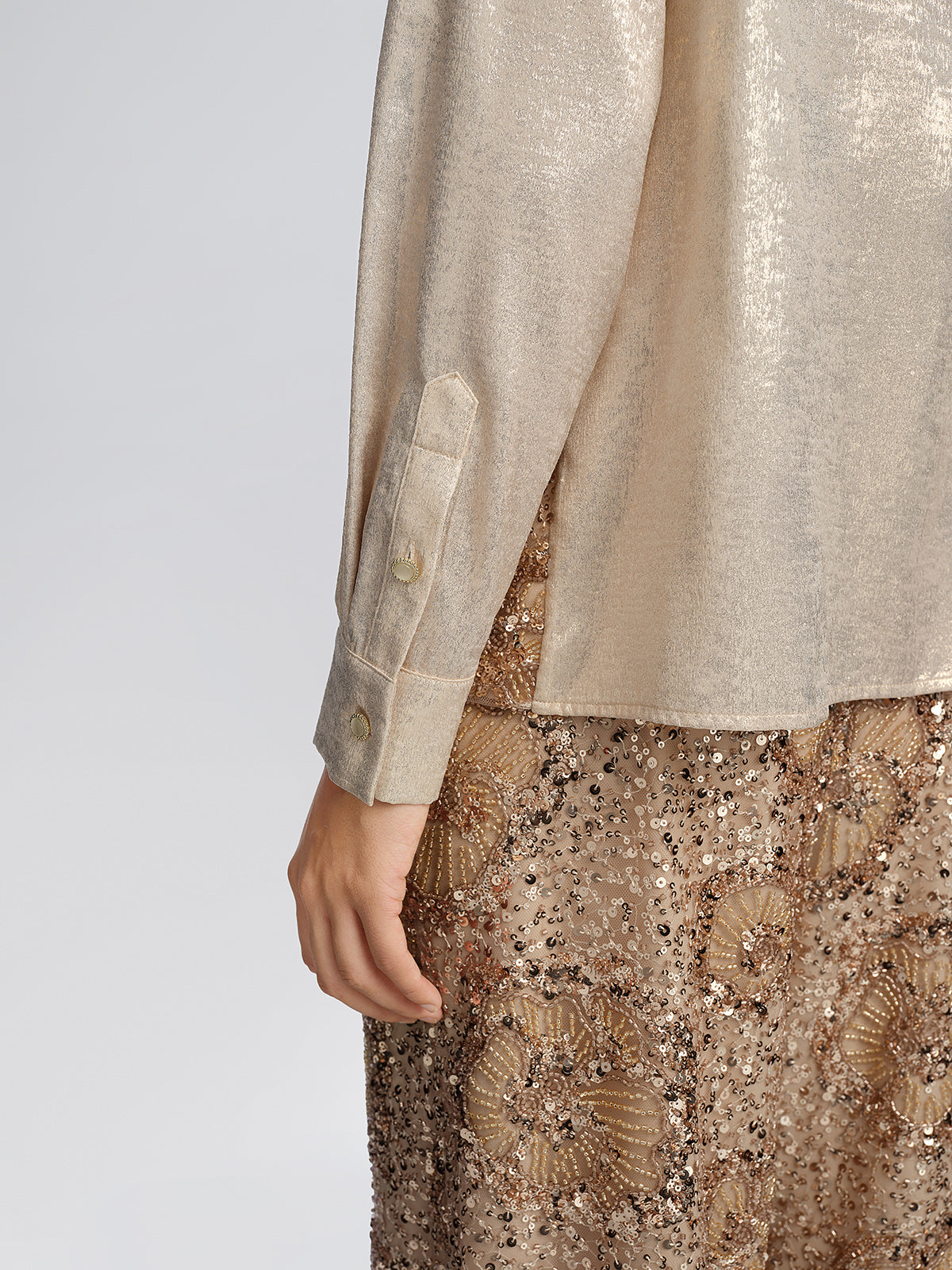 Metallic Sequin Beaded Bow Shirt