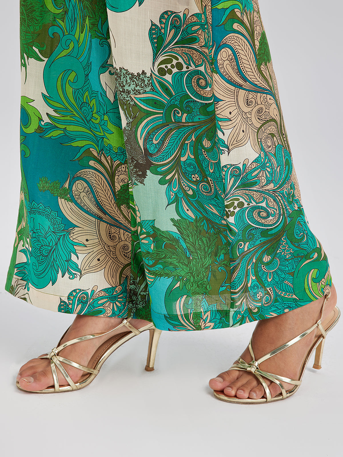 Elastic Waist Floral Printed Ramie Pants