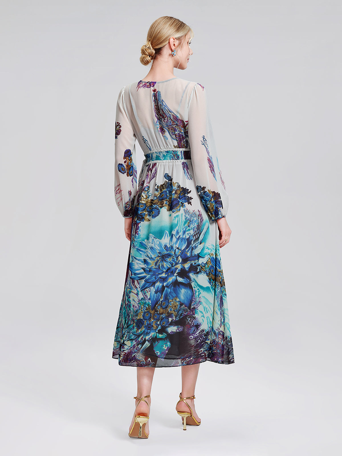 Ink Print Silk Chiffon Dress (Slip Dress Included)