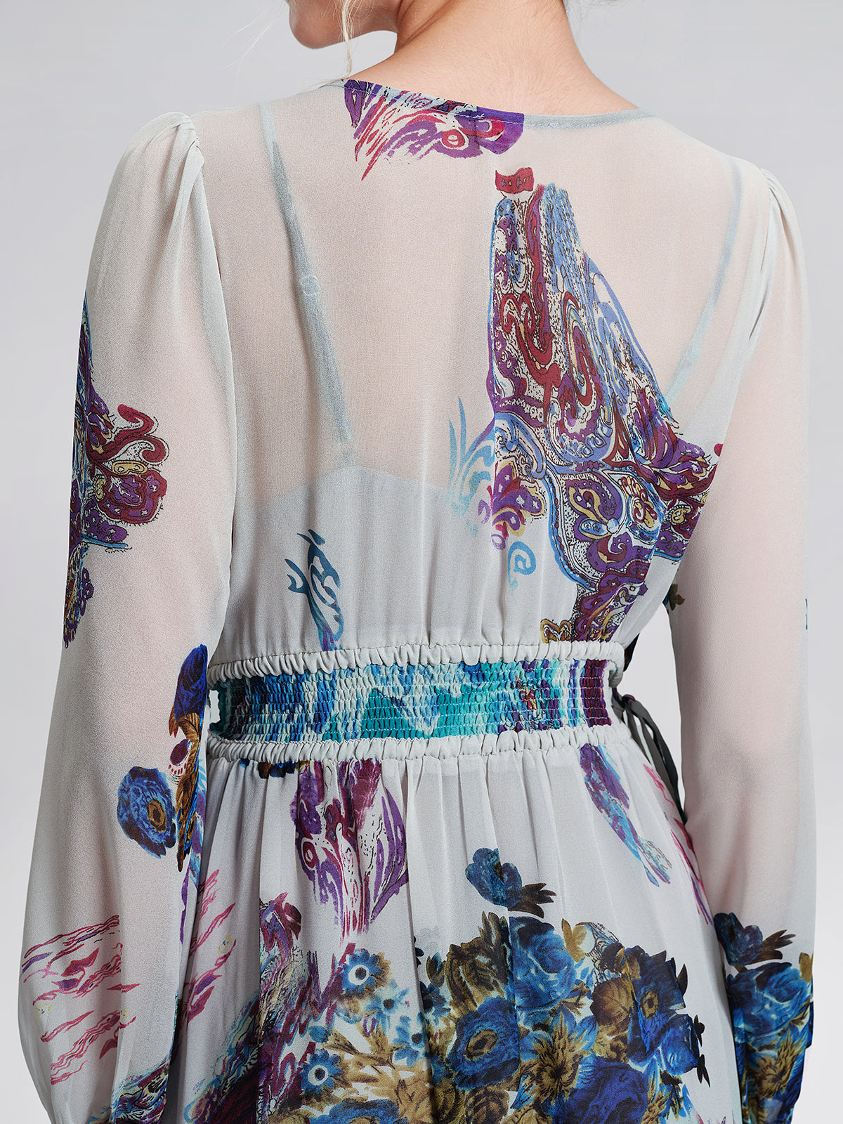 Ink Print Silk Chiffon Dress (Slip Dress Included)
