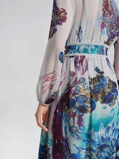 Ink Print Silk Chiffon Dress (Slip Dress Included)