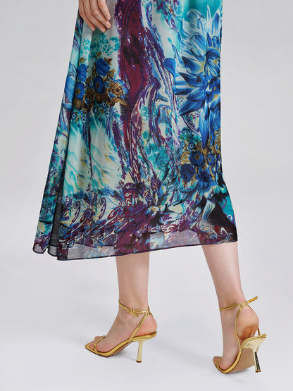 Ink Print Silk Chiffon Dress (Slip Dress Included)