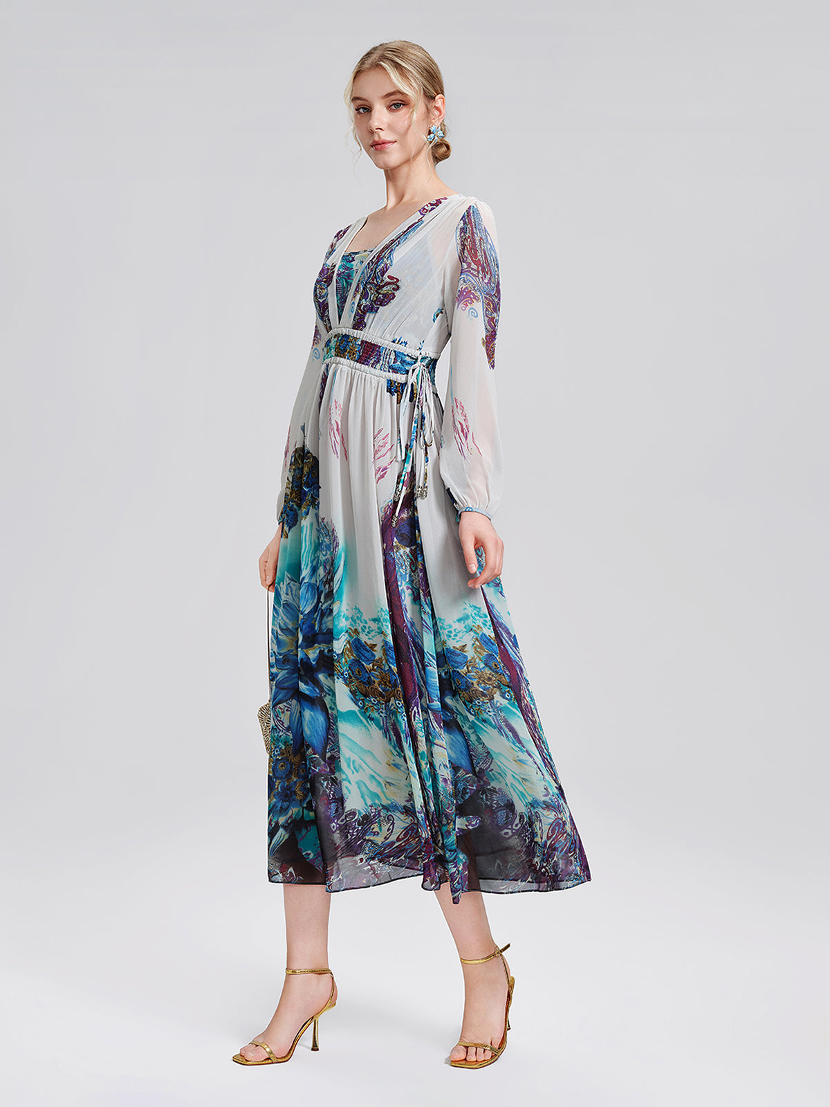 Ink Print Silk Chiffon Dress (Slip Dress Included)