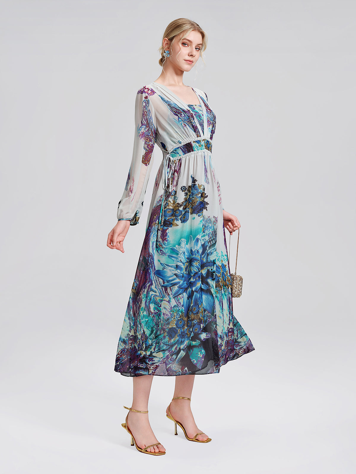Ink Print Silk Chiffon Dress (Slip Dress Included)
