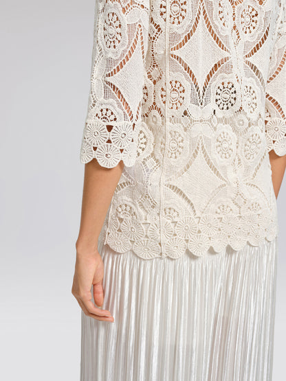 Crochet Lace Cutwork Wave Hem Flared Sleeve Top
