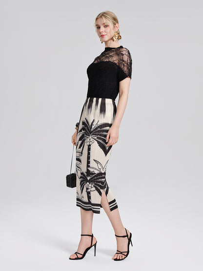 Pleated Relaxed Elastic Waist Wrinkled Midi Skirt