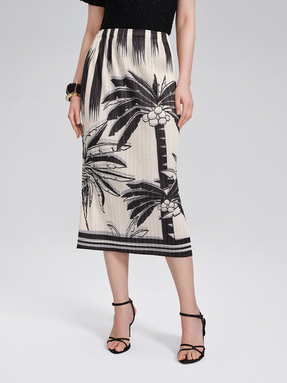 Pleated Relaxed Elastic Waist Wrinkled Midi Skirt
