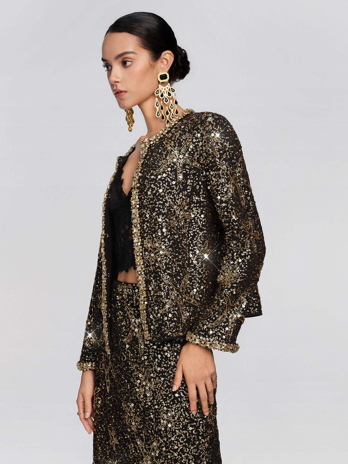 Gold Sequin Star Beaded Jacket
