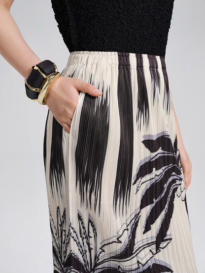 Pleated Relaxed Elastic Waist Wrinkled Midi Skirt