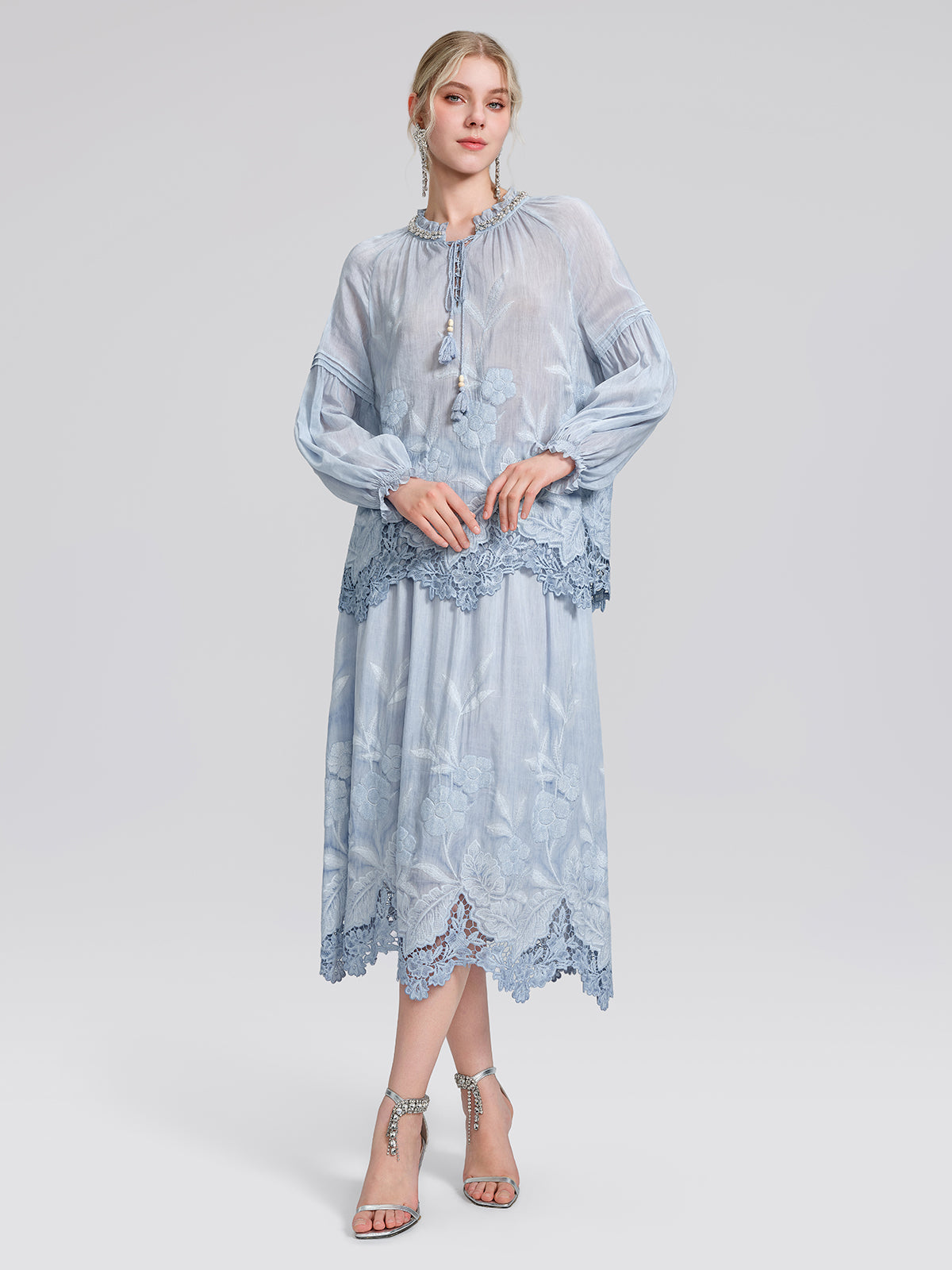 Silk Cotton Embroidered Lace Trin Beaded Blouse