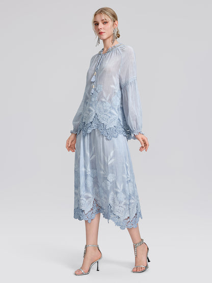 Silk Cotton Embroidered Lace Trin Beaded Blouse