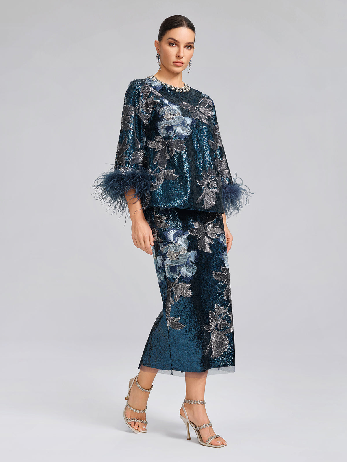 Sequin Embroidered Floral Skirt