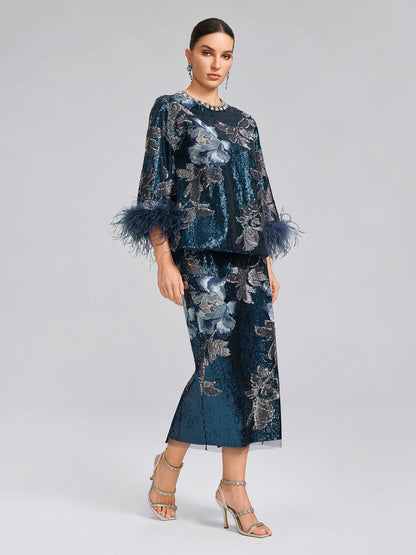 Sequin Embroidered Floral Skirt