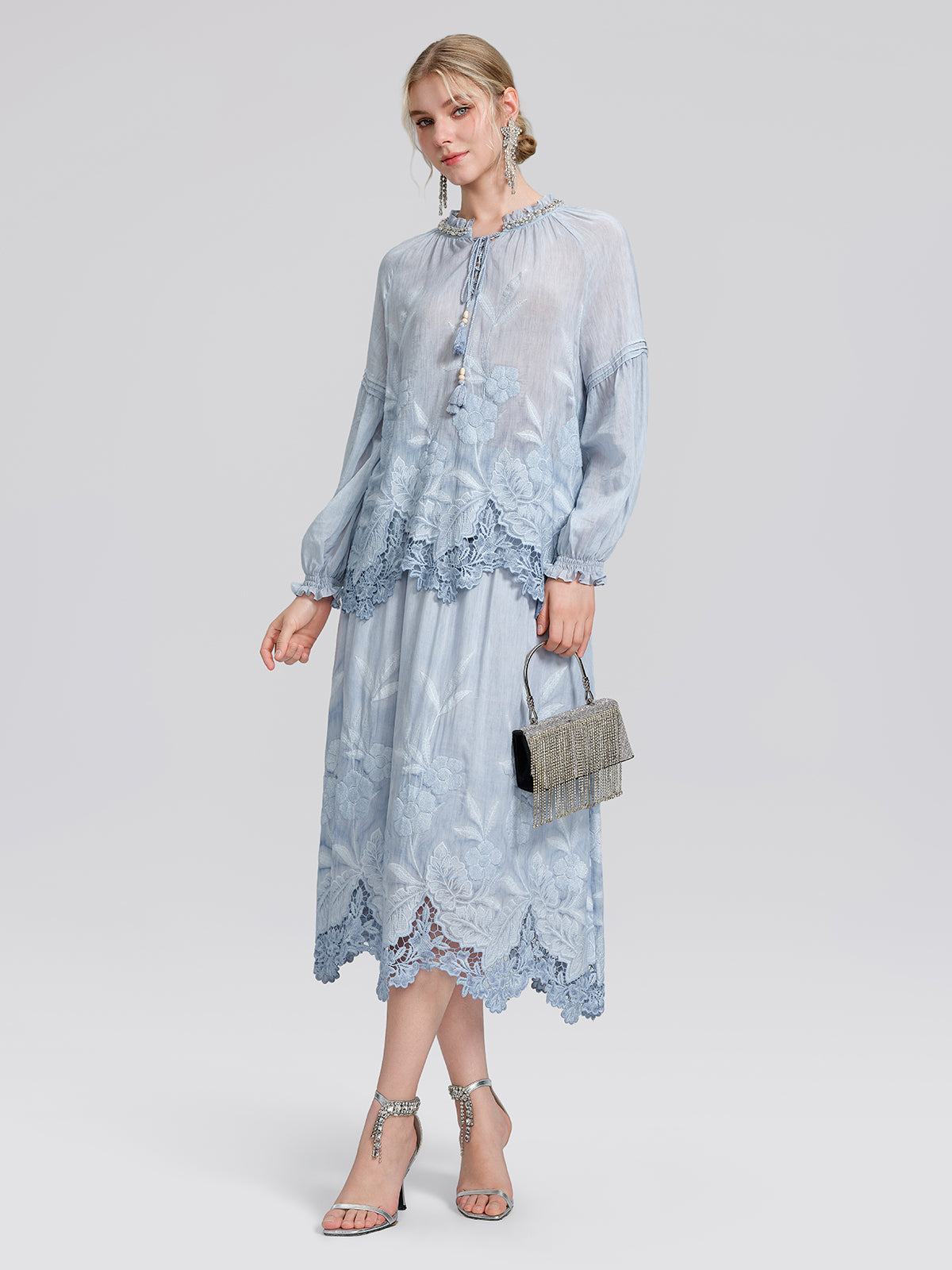 Silk Cotton Embroidered Lace Trin Beaded Blouse