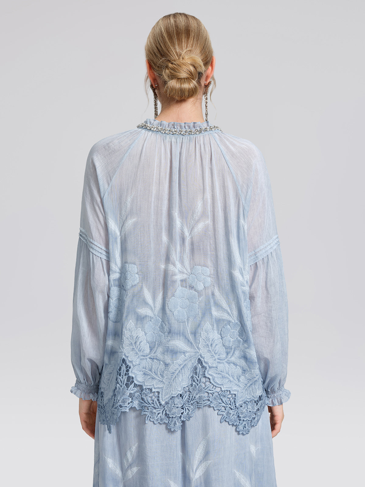 Silk Cotton Embroidered Lace Trin Beaded Blouse