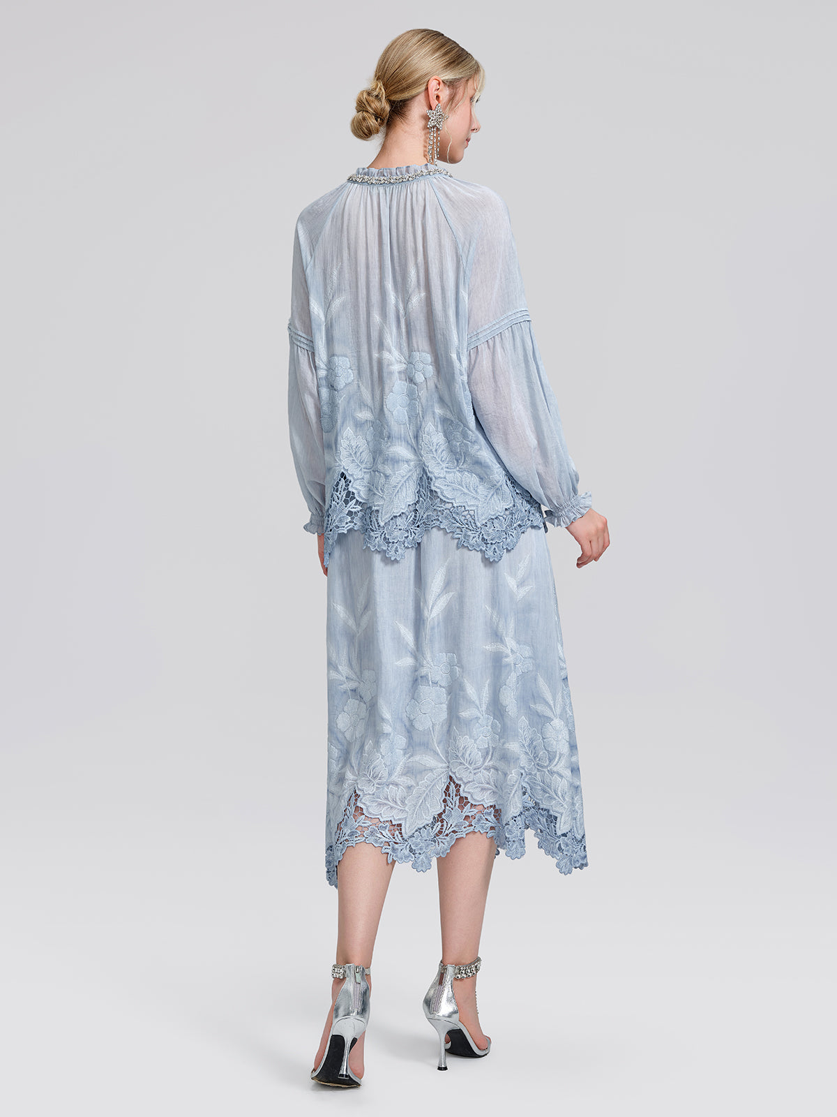 Silk Cotton Embroidered Lace Trin Beaded Blouse