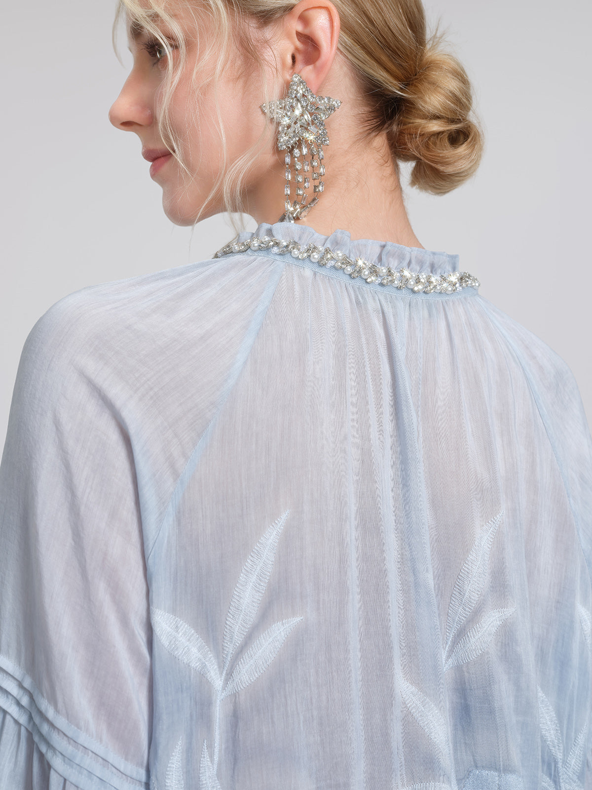 Silk Cotton Embroidered Lace Trin Beaded Blouse