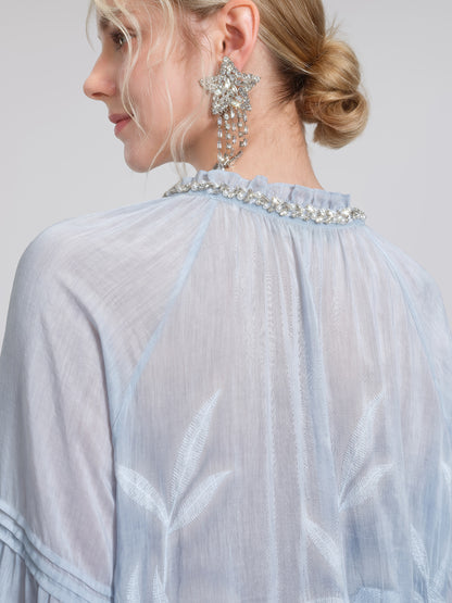 Silk Cotton Embroidered Lace Trin Beaded Blouse
