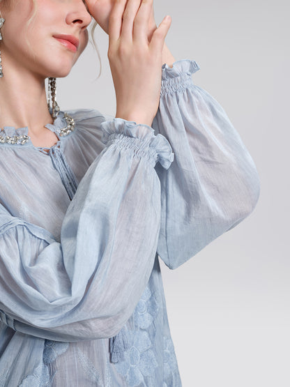 Silk Cotton Embroidered Lace Trin Beaded Blouse