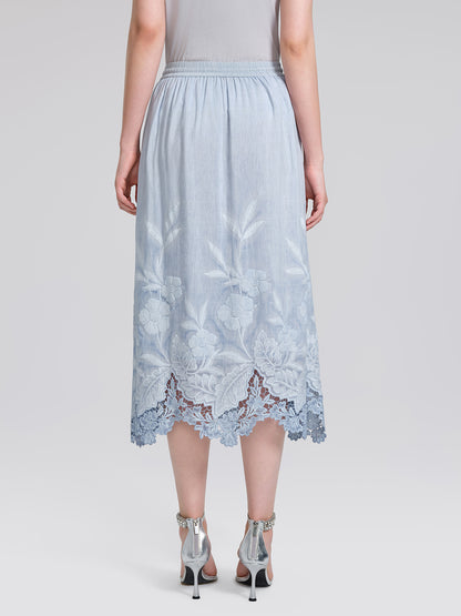 Silk Cotton Embroidered Lace Trin Panel Skirt