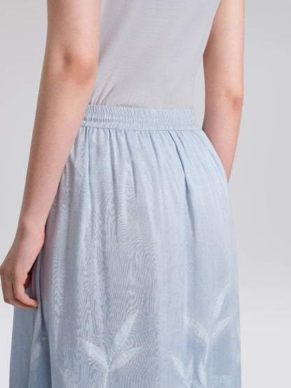 Silk Cotton Embroidered Lace Trin Panel Skirt