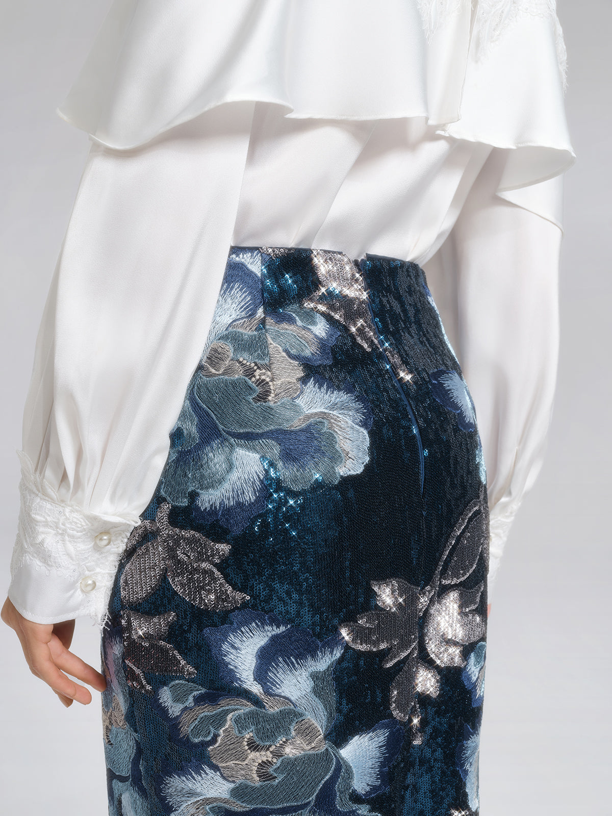 Sequin Embroidered Floral Skirt