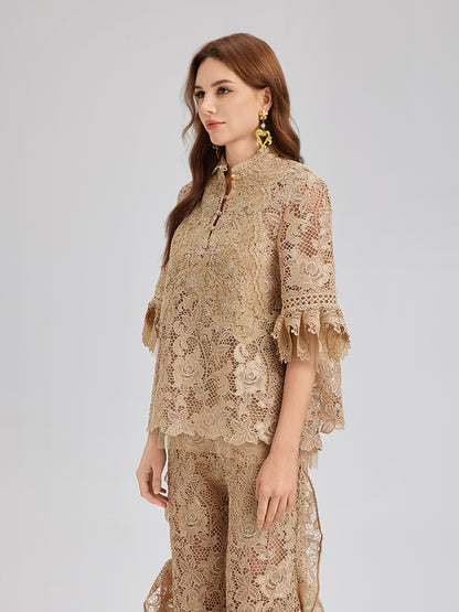 Handcrafted Ribbed Lace Bohemian Top