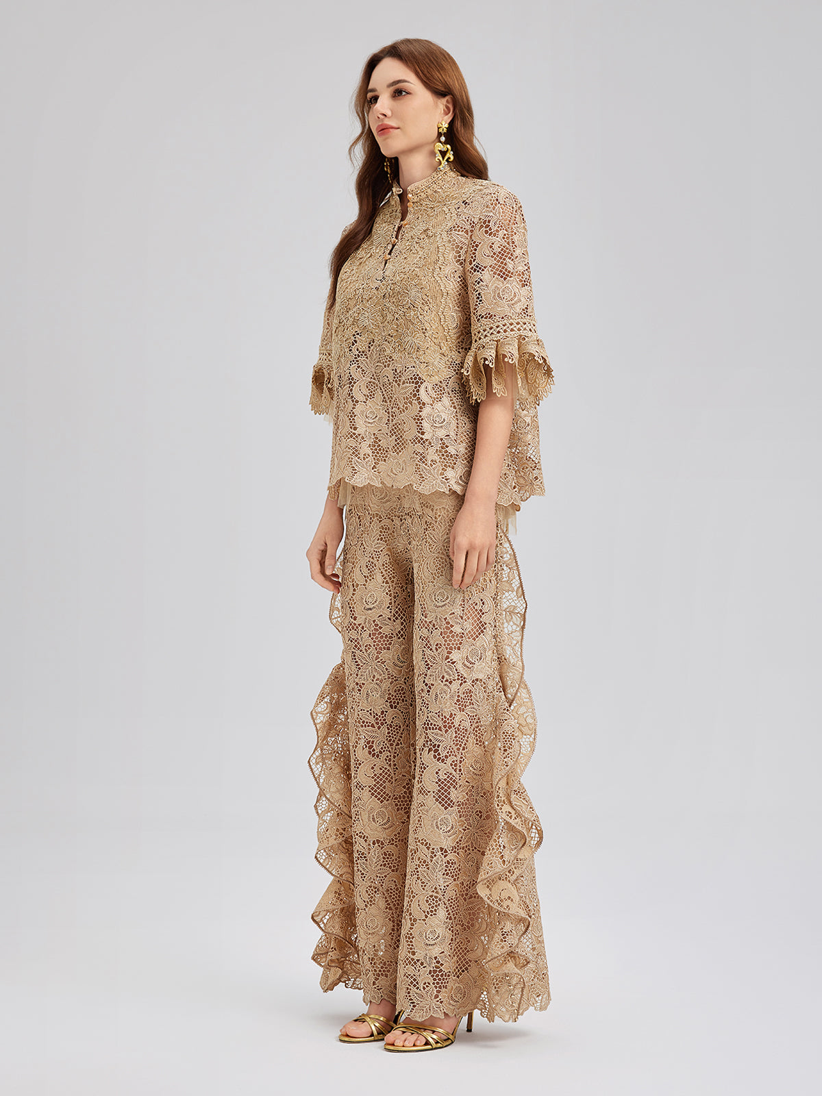 Handcrafted Ribbed Lace Ruffle Pants